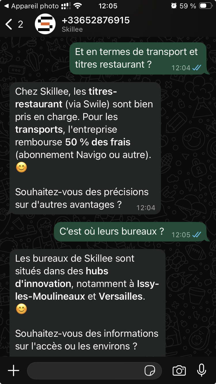 Conversation de candidature sur WhatsApp